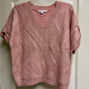 Chico's Women's V-Neck Sweater in Peach with gold flecks